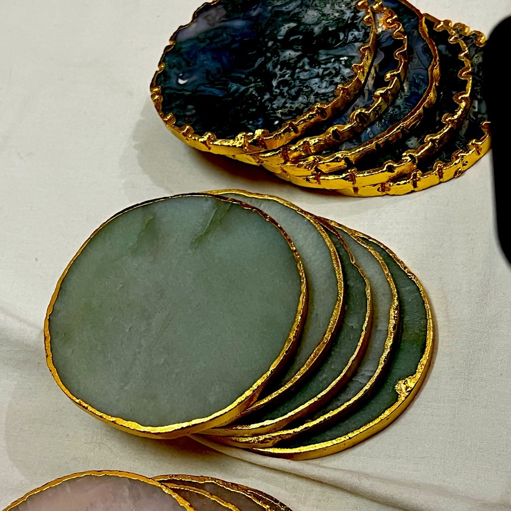 Tea coasters set of 5 (shiny black and pink )